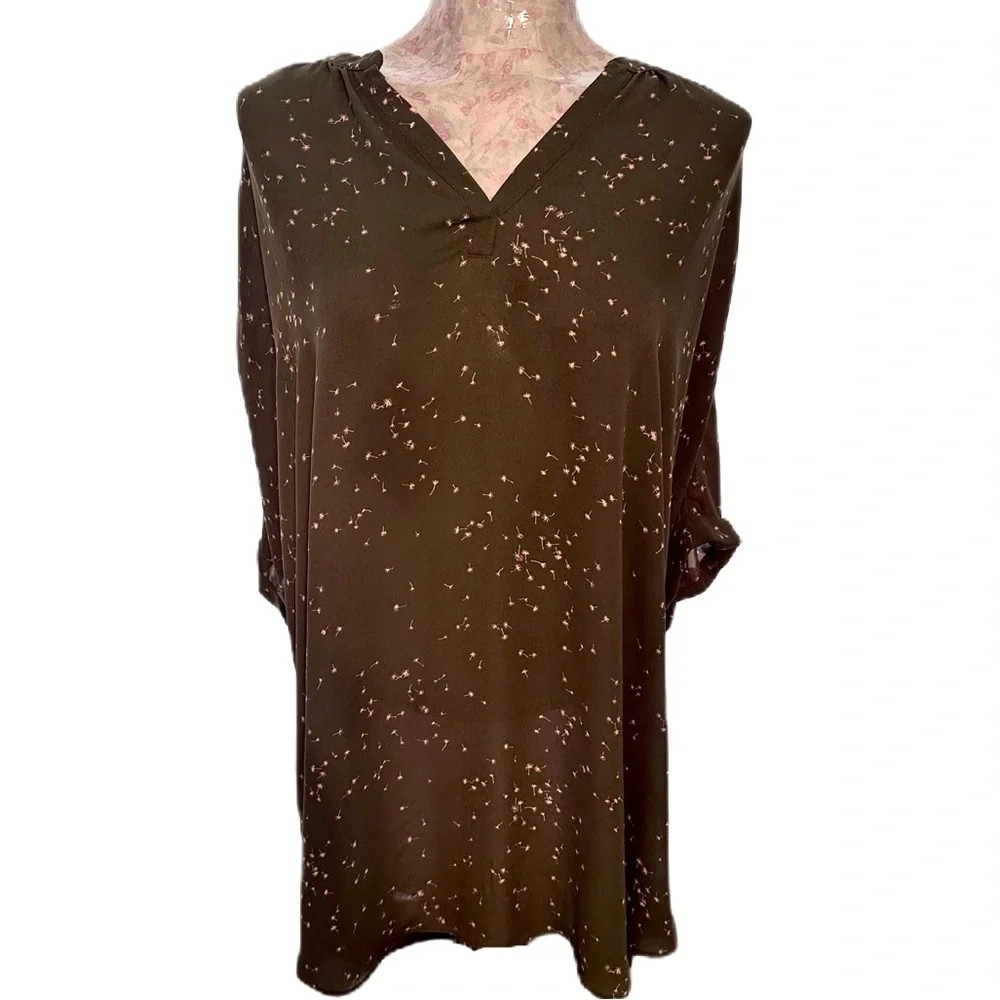 A.N.A A New Approach Women’s V-Neck Olive Green Dandelion Blouse Size‎ XL - Picture 14 of 15